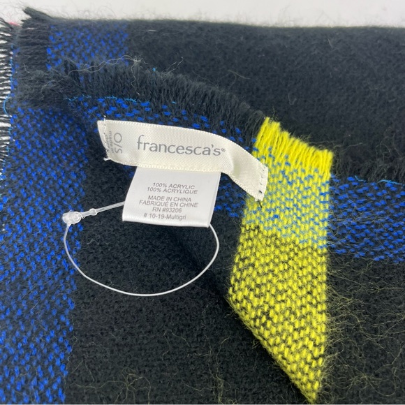 Francesca boutique plaid mult-colored large rectangular scarf/wrap - Picture 2 of 12